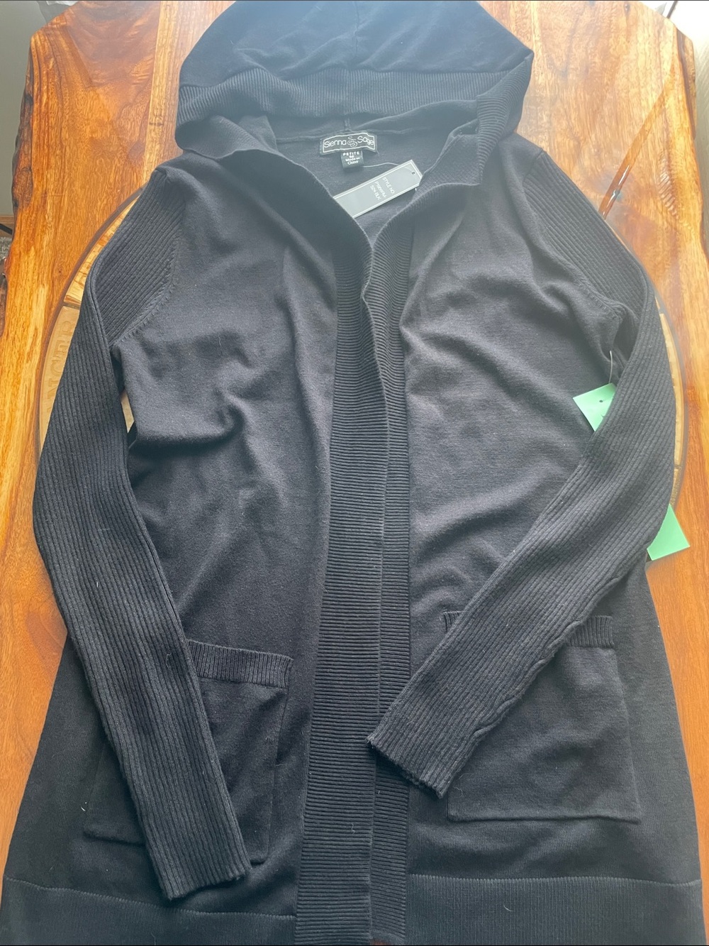 Black Open Front Hooded Cardigan Knit Fall Winter Staple Capsule